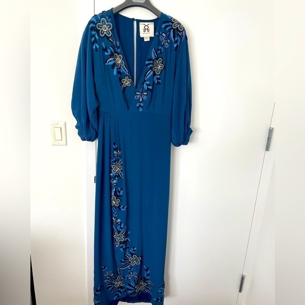 Figue blue jewellled appliqué dress gown NWOT